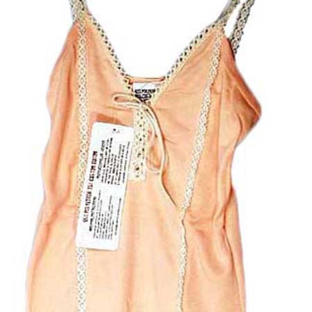 TOP, LACE UP PARTIAL FRONT, CROCHET LACE STRAPS & ACCENTS, PEACH, MISSES MEDIUM,